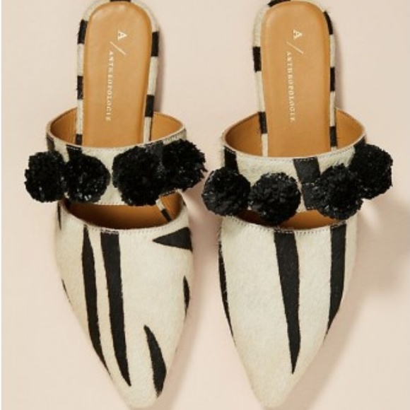Anthropologie Shoes - *BRAND NEW* Black & White Animal Print Slides